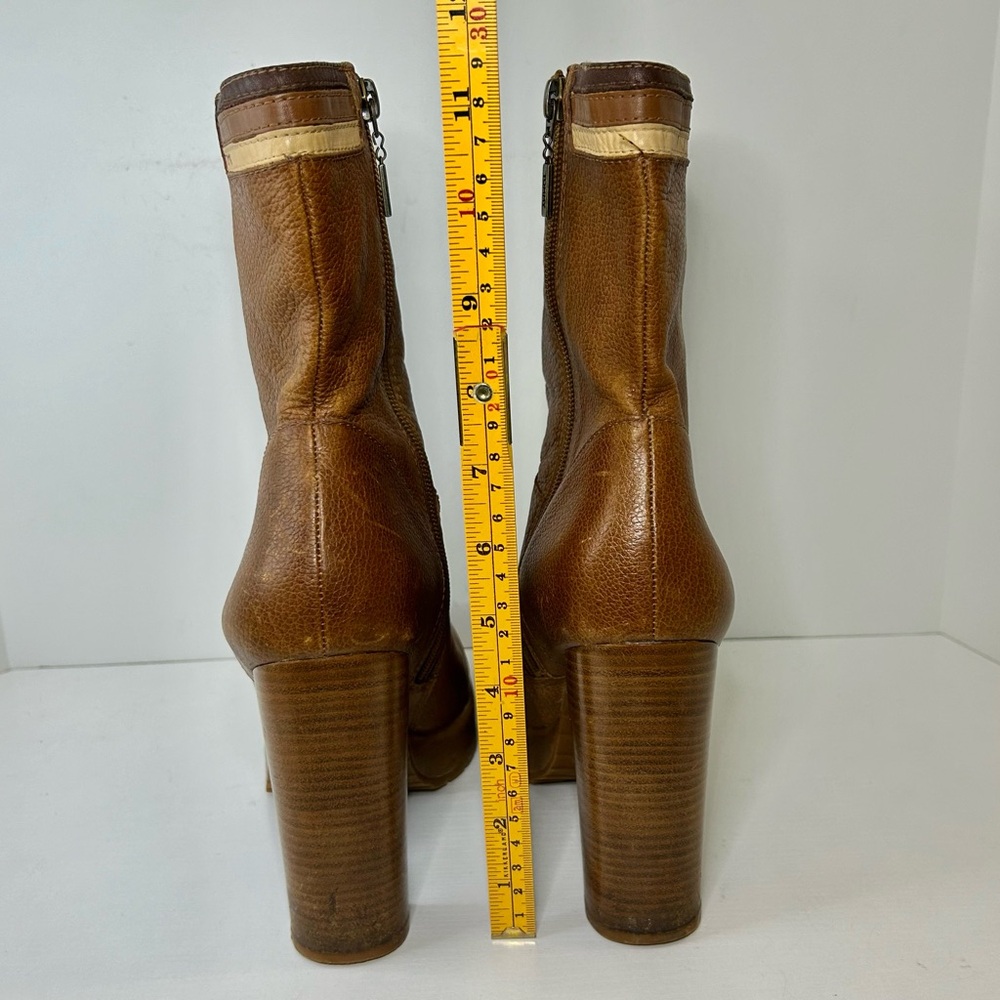 Vintage Tommy Hilfiger 90’s Platform Heel Tan Brown Leather Boots Size 9 - Picture 10 of 16